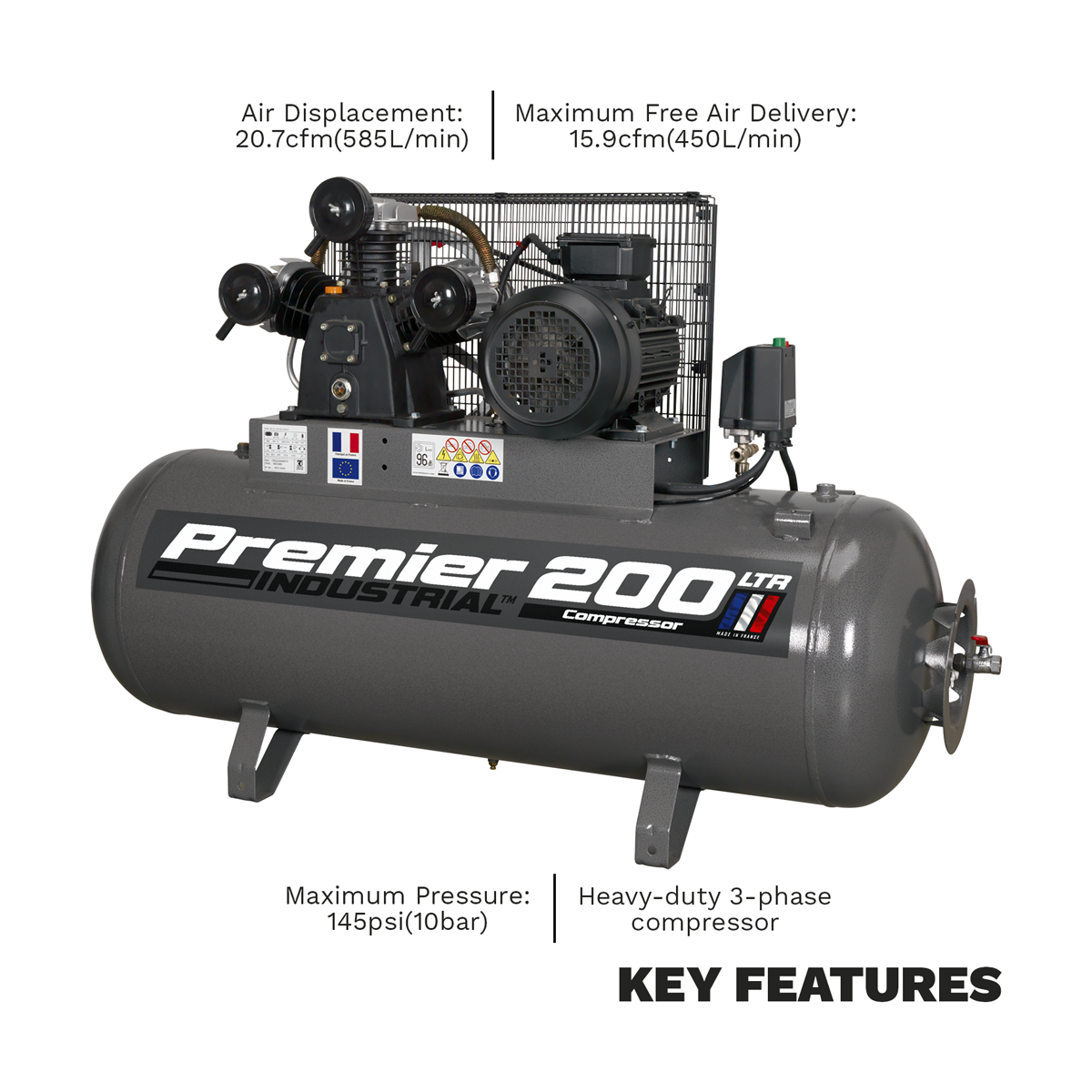 Sealey SAC32055B Premier 200L Belt Drive Air Compressor 5.5hp - additional view 6