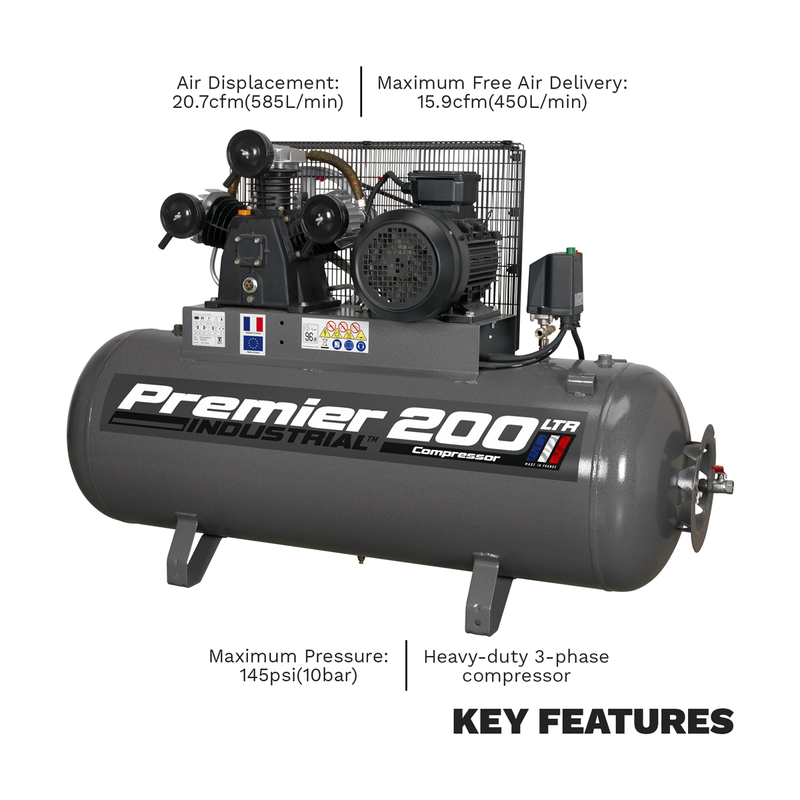 Sealey SAC32055B Premier 200L Belt Drive Air Compressor 5.5hp - additional view 6