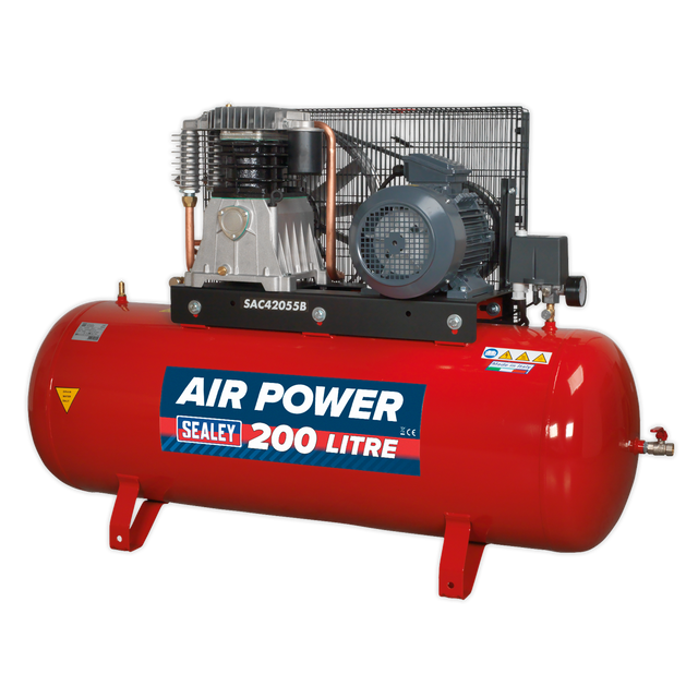 Sealey SAC42055B 200L Belt Drive Air Compressor with Cast Cylinders 5.5hp 2-Stage