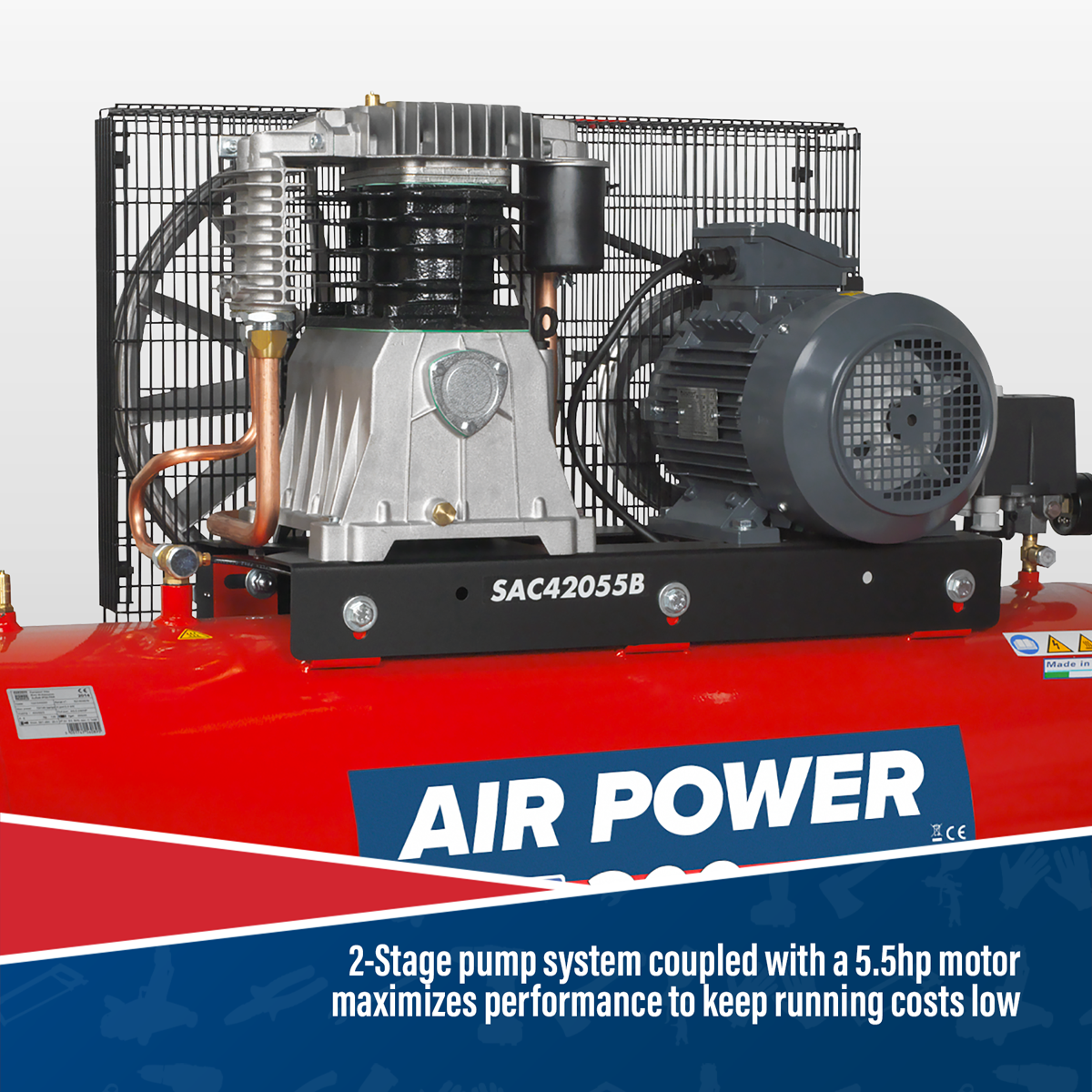 Sealey SAC42055B 200L Belt Drive Air Compressor with Cast Cylinders 5.5hp 2-Stage - additional view 3