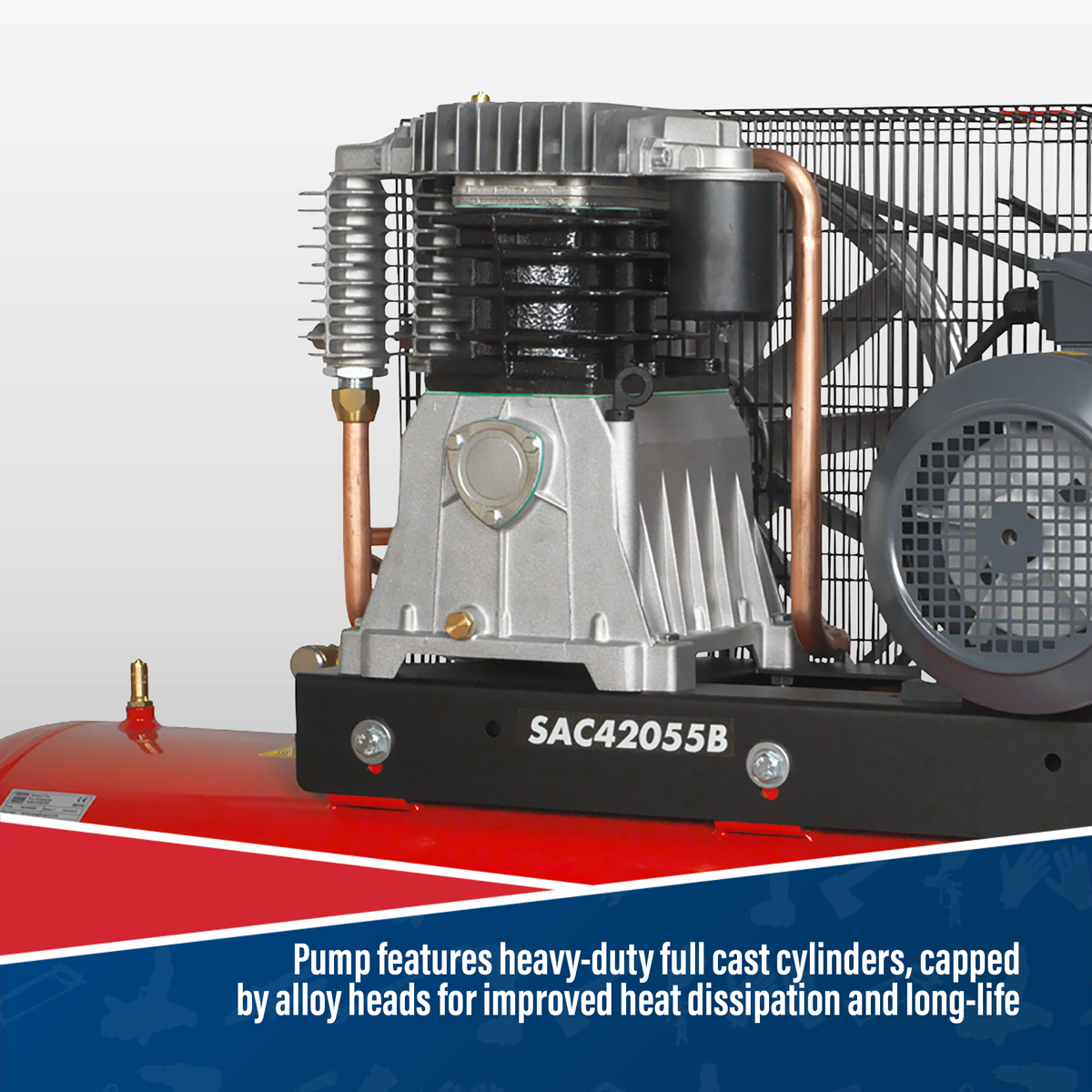 Sealey SAC42055B 200L Belt Drive Air Compressor with Cast Cylinders 5.5hp 2-Stage - additional view 4