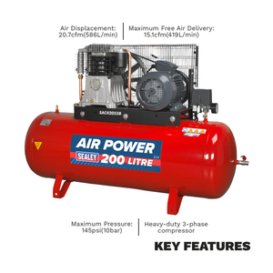Sealey SAC42055B 200L Belt Drive Air Compressor with Cast Cylinders 5.5hp 2-Stage - additional view 6
