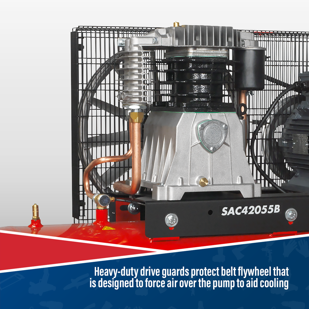 Sealey SAC42055B 200L Belt Drive Air Compressor with Cast Cylinders 5.5hp 2-Stage - additional view 5