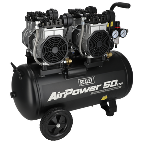 Sealey SAC5001S 50L Low Noise Oil Free Direct Drive Air Compressor 2 x 2hp