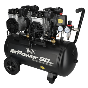 Sealey SAC5001S 50L Low Noise Oil Free Direct Drive Air Compressor 2 x 2hp - additional view 2