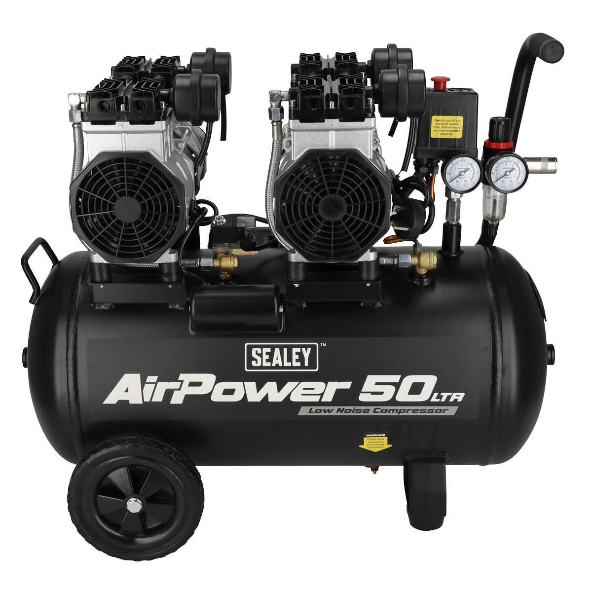 Sealey SAC5001S 50L Low Noise Oil Free Direct Drive Air Compressor 2 x 2hp - additional view 3