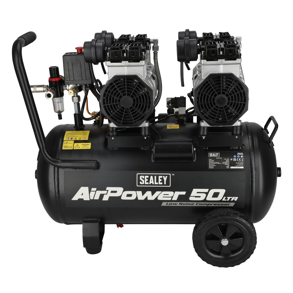 Sealey SAC5001S 50L Low Noise Oil Free Direct Drive Air Compressor 2 x 2hp - additional view 4