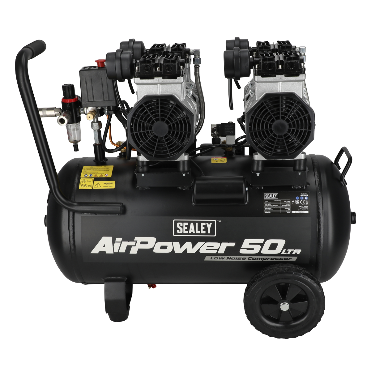 Sealey SAC5001S 50L Low Noise Oil Free Direct Drive Air Compressor 2 x 2hp - additional view 4