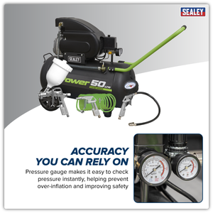 Sealey SAC5020EPK 50L Direct Drive Air Compressor 2hp with 4pc Air Accessory Kit - additional view 9