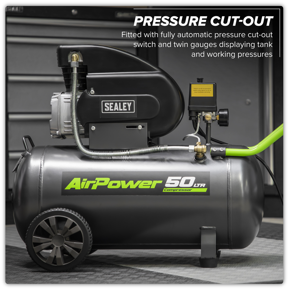 Sealey SAC5020EPK 50L Direct Drive Air Compressor 2hp with 4pc Air Accessory Kit - additional view 10