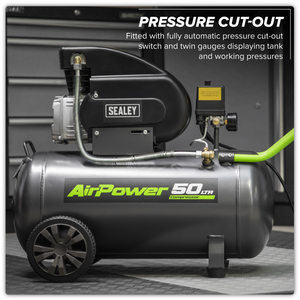 Sealey SAC5020EPK 50L Direct Drive Air Compressor 2hp with 4pc Air Accessory Kit - additional view 10