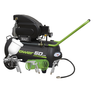 Sealey SAC5020EPK 50L Direct Drive Air Compressor 2hp with 4pc Air Accessory Kit