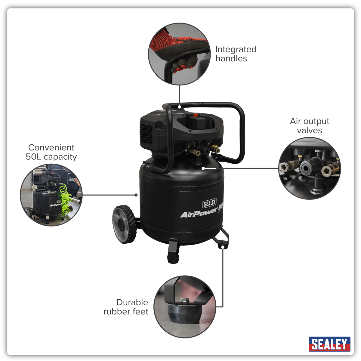 Sealey SAC50V 50L Oil Free Belt Drive Vertical Compressor 2hp - additional view 9