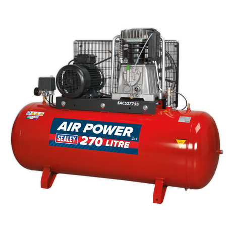 Sealey SAC52775B 270L Belt Drive Air Compressor with Cast Cylinders 7.5hp 2-Stage