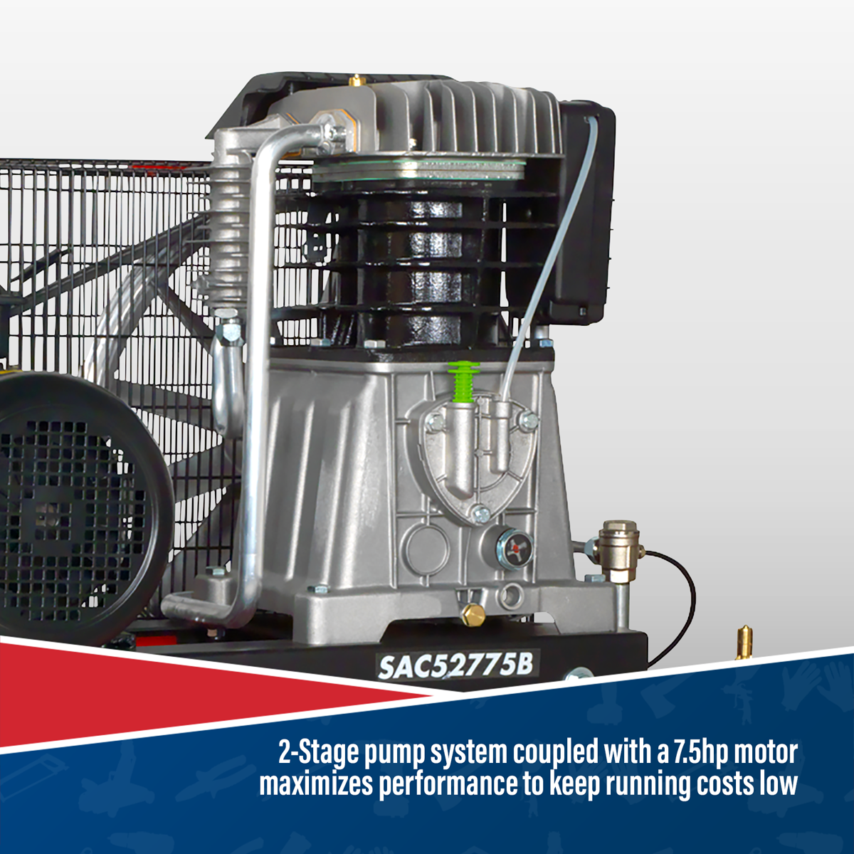 Sealey SAC52775B 270L Belt Drive Air Compressor with Cast Cylinders 7.5hp 2-Stage - additional view 4