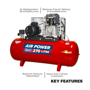 Sealey SAC52775B 270L Belt Drive Air Compressor with Cast Cylinders 7.5hp 2-Stage - additional view 7
