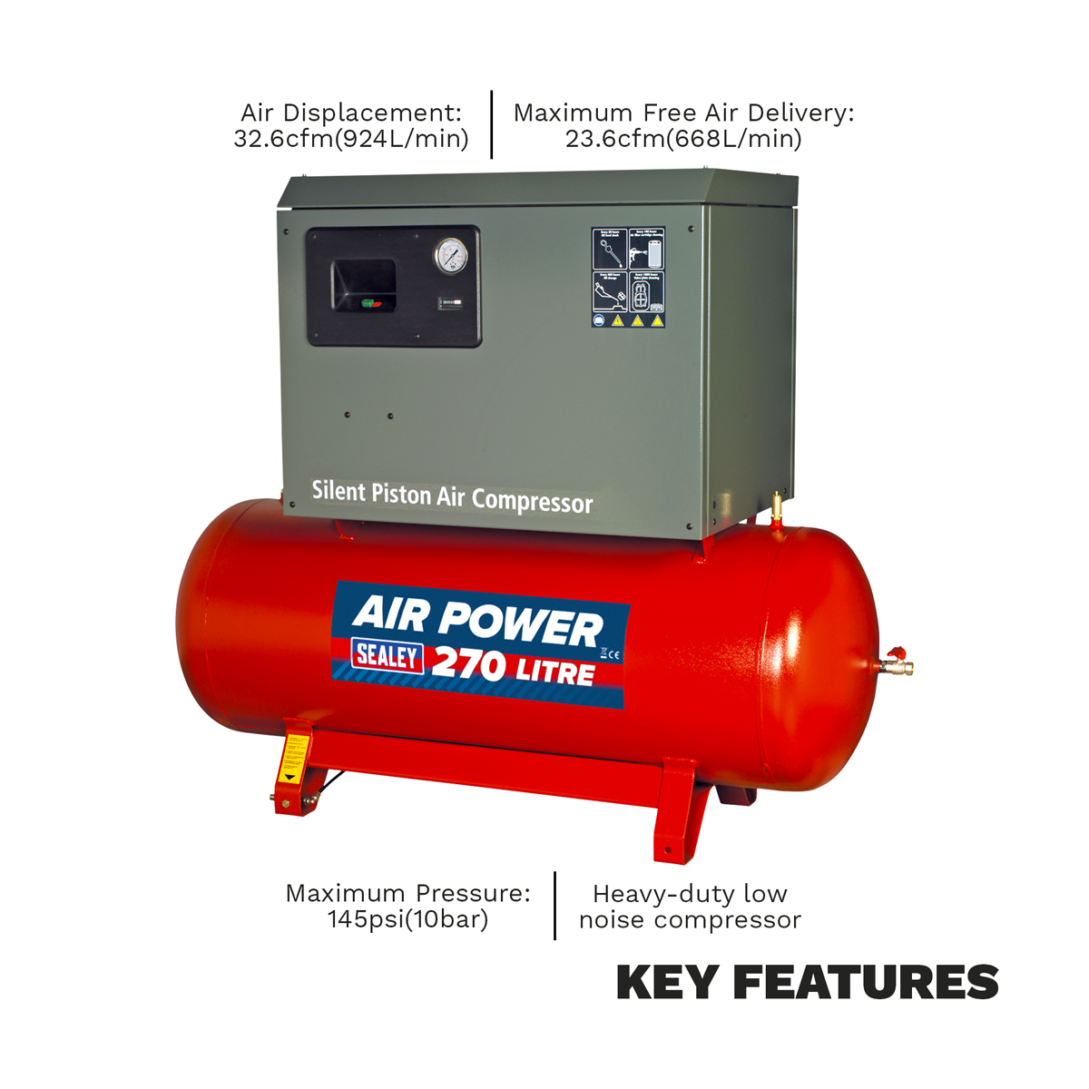 Sealey SAC72775BLN 270L Low Noise Belt Drive Air Compressor with Cast Cylinders 7.5hp 2-Stage - additional view 7