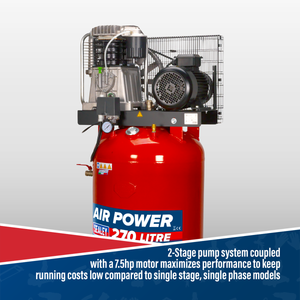 Sealey SACV52775B 270L Vertical Belt Drive Air Compressor with Cast Cylinders 7.5hp 2-Stage - additional view 6