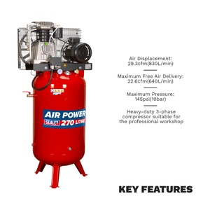 Sealey SACV52775B 270L Vertical Belt Drive Air Compressor with Cast Cylinders 7.5hp 2-Stage - additional view 5