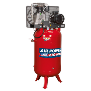 Sealey SACV52775B 270L Vertical Belt Drive Air Compressor with Cast Cylinders 7.5hp 2-Stage