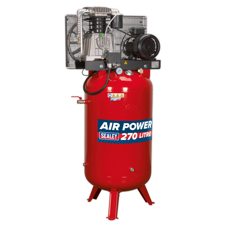 Sealey SACV52775B 270L Vertical Belt Drive Air Compressor with Cast Cylinders 7.5hp 2-Stage