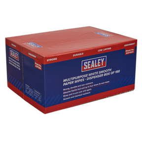 Sealey SCP1501 Multipurpose Smooth White Paper Wipes 73gsm - Dispenser Box of 150 Sheets