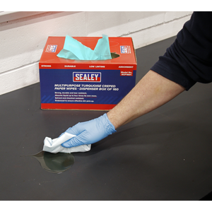 Sealey SCP1601 Multipurpose Creped Turquoise Paper Wipes 69gsm - Dispenser Box of 160 Sheets - additional view 2