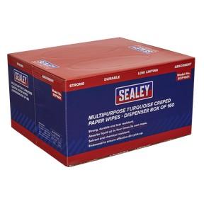 Sealey SCP1601 Multipurpose Creped Turquoise Paper Wipes 69gsm - Dispenser Box of 160 Sheets
