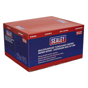 Sealey SCP1601 Multipurpose Creped Turquoise Paper Wipes 69gsm - Dispenser Box of 160 Sheets