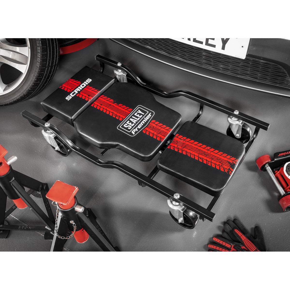 Sealey SCR101S Steel Creeper with 4 Rough Ground 5" Wheels & Adjustable Back/Headrest - additional view 5