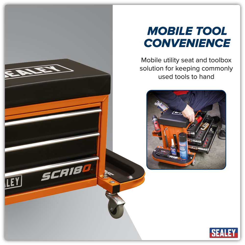 Sealey SCR18O Mechanic's Utility Seat & Toolbox - Orange - additional view 4