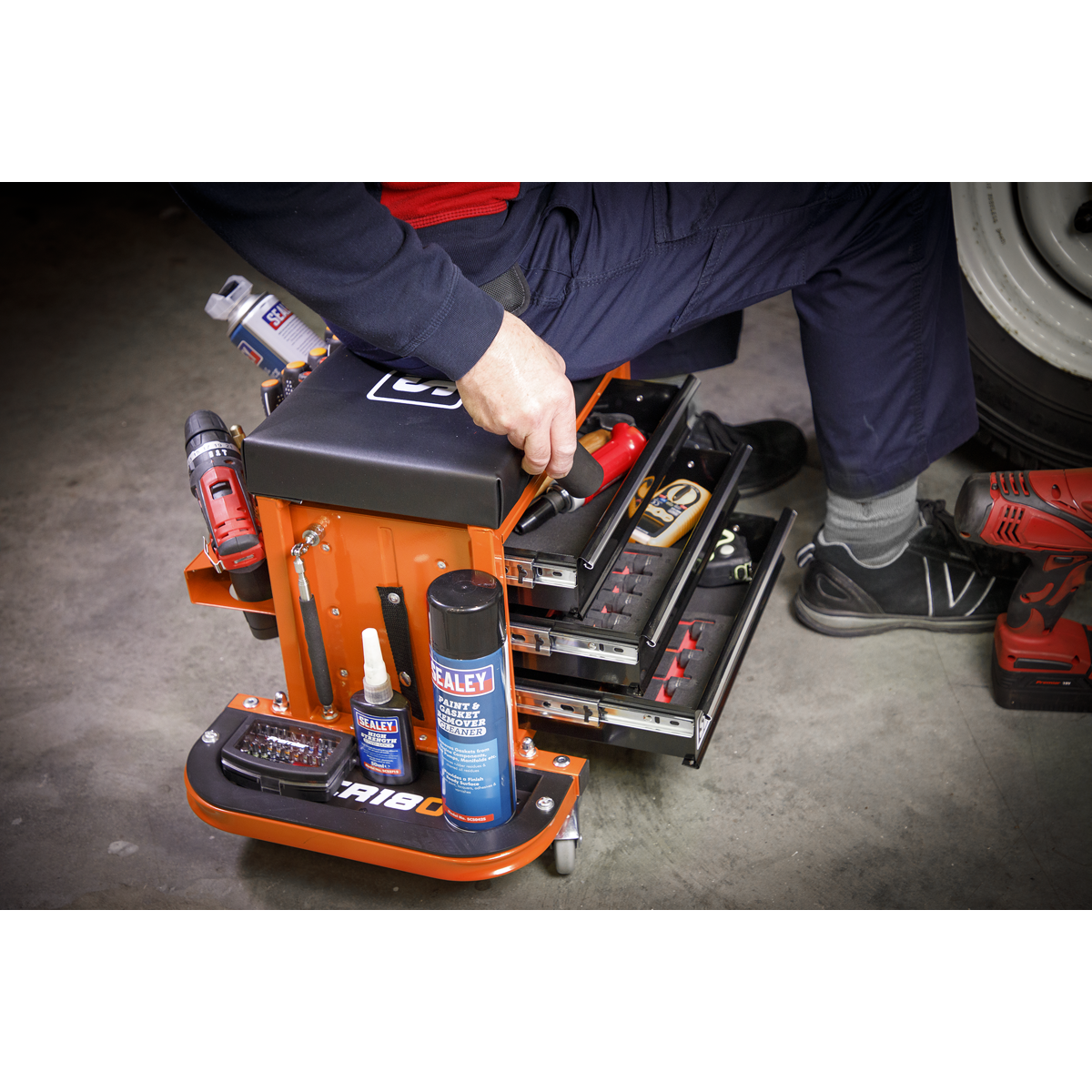 Sealey SCR18O Mechanic's Utility Seat & Toolbox - Orange - additional view 11