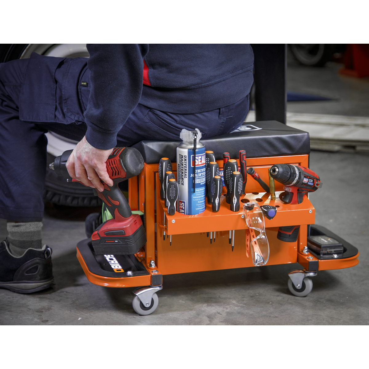 Sealey SCR18O Mechanic's Utility Seat & Toolbox - Orange - additional view 12