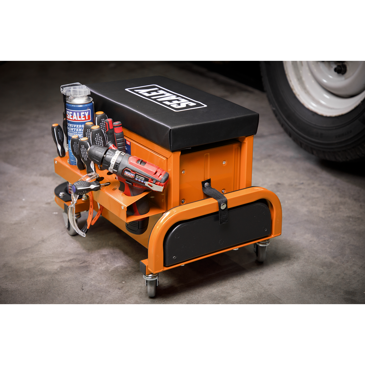 Sealey SCR18O Mechanic's Utility Seat & Toolbox - Orange - additional view 13