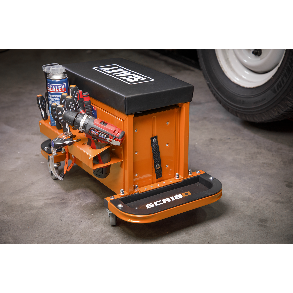 Sealey SCR18O Mechanic's Utility Seat & Toolbox - Orange - additional view 14