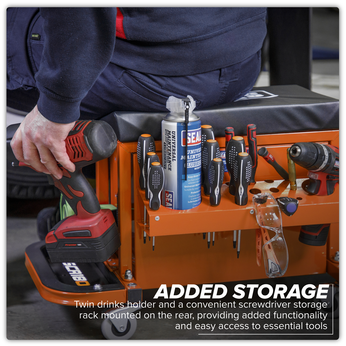 Sealey SCR18O Mechanic's Utility Seat & Toolbox - Orange - additional view 3