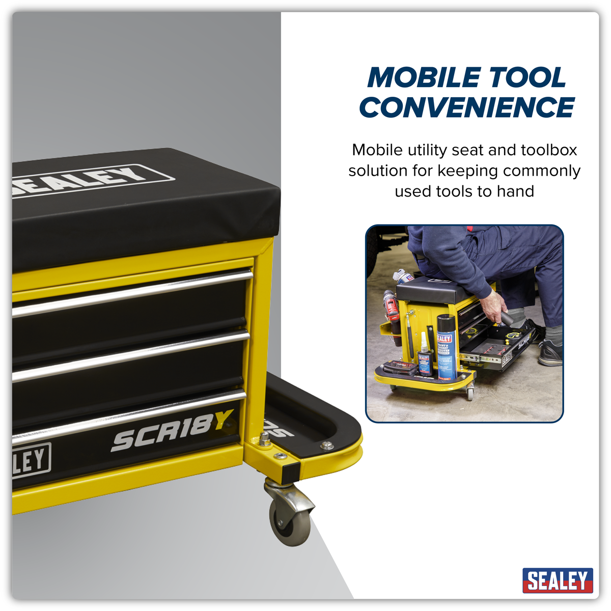 Sealey SCR18Y Mechanic's Utility Seat & Toolbox - Yellow - additional view 16