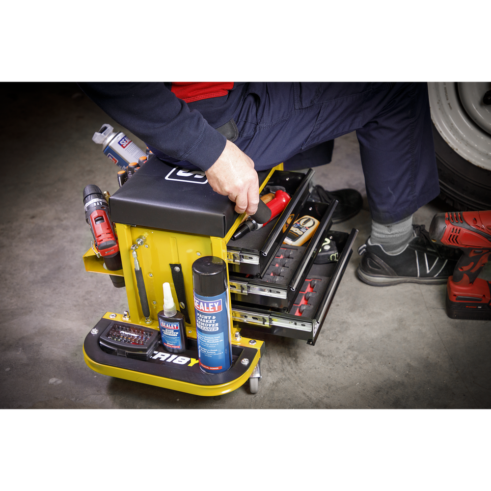 Sealey SCR18Y Mechanic's Utility Seat & Toolbox - Yellow - additional view 4