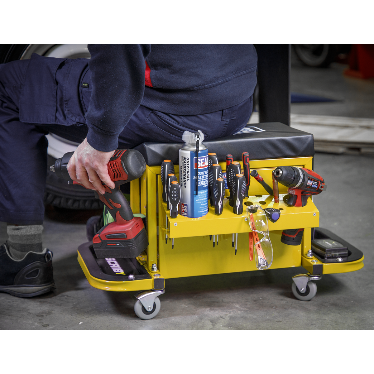 Sealey SCR18Y Mechanic's Utility Seat & Toolbox - Yellow - additional view 5