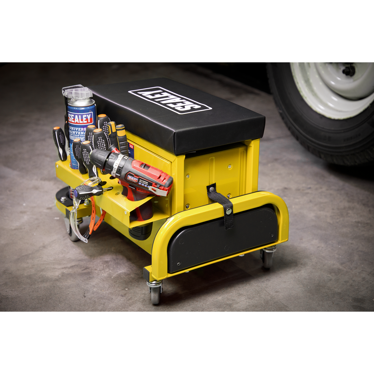 Sealey SCR18Y Mechanic's Utility Seat & Toolbox - Yellow - additional view 8