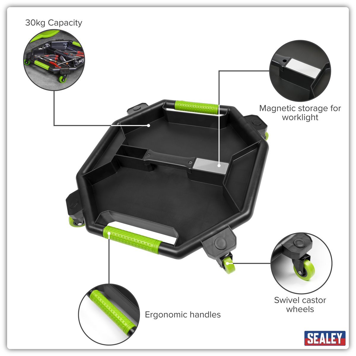 Sealey SCR86HV Creeper Tool Tray - Green - additional view 11