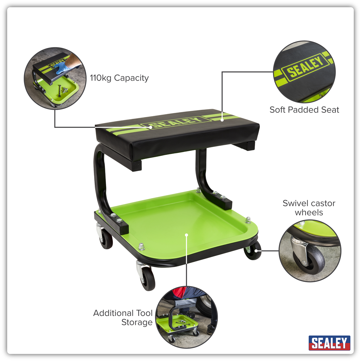 Sealey SCR9HV Mechanic's Utility Seat - Green - additional view 11