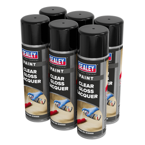 Sealey SCS065 Gloss Lacquer 500ml, Clear - Pack of 6