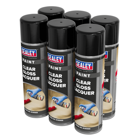 Sealey SCS065 Gloss Lacquer 500ml, Clear - Pack of 6