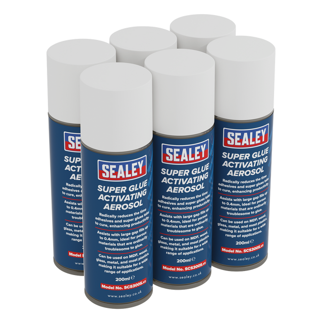 Sealey SCS300 Super Glue Activator Aerosol 200ml - Pack of 6