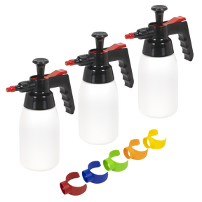 Sealey SCSGCOMBO Premium Pressure Solvent Sprayers & Colour-Coded Caps Combo 1L