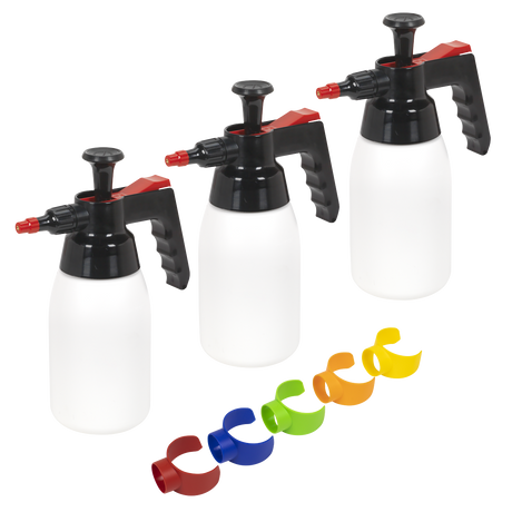 Sealey SCSGCOMBO Premium Pressure Solvent Sprayers & Colour-Coded Caps Combo 1L