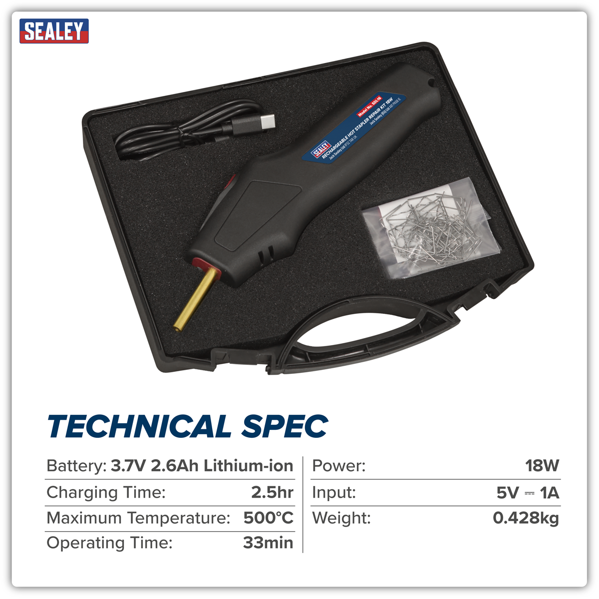 Sealey SDL16 Rechargeable Hot Stapler Repair Kit 18W - additional view 11