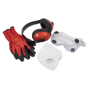 Sealey SEP2 Worksafe® Flexi Grip Gloves, FFP1 Mask, Goggles & Ear Defenders