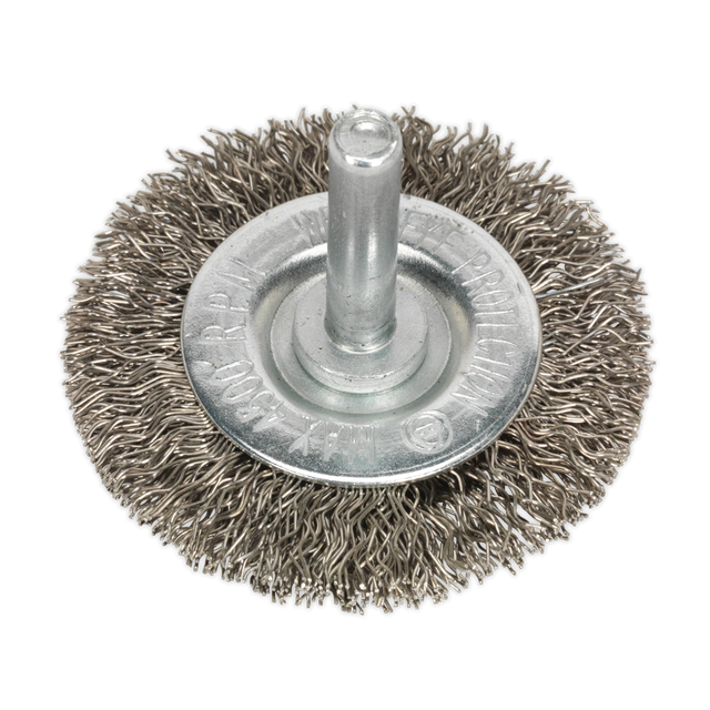 Sealey SFBS50 50mm Crimped Flat Wire Brush with 6mm Shaft